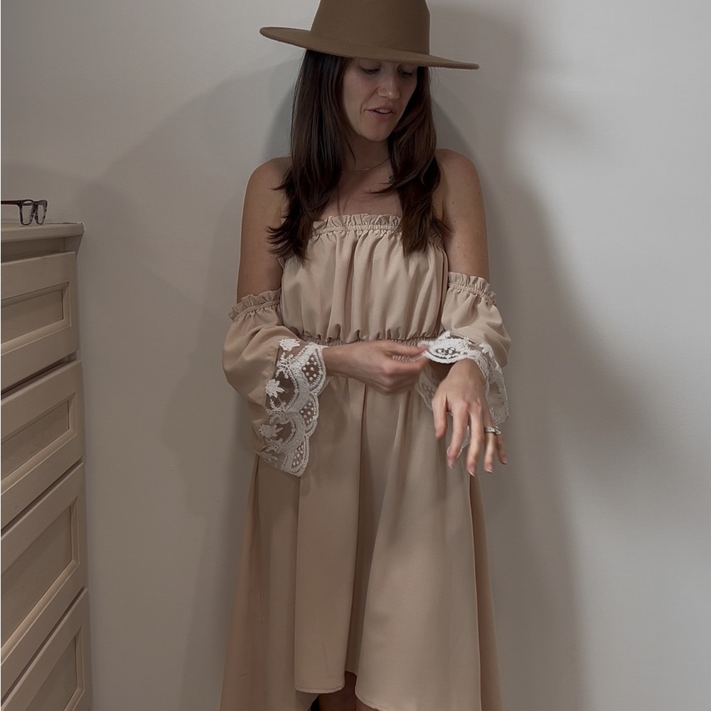 Cream Off-Shoulder Bishop Sleeve Sundress